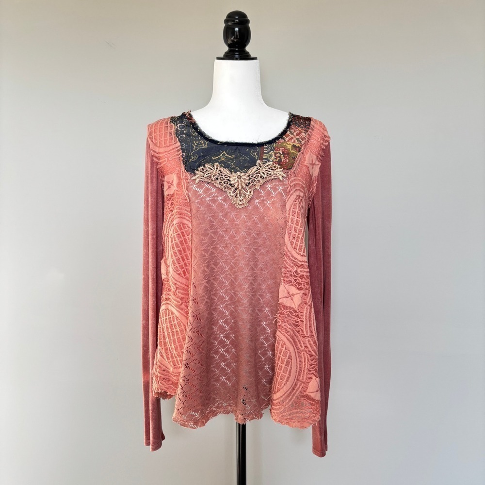 Boho Tunic Oversized Long Sleeve Hippie Festival Keyhole Back Women's Small